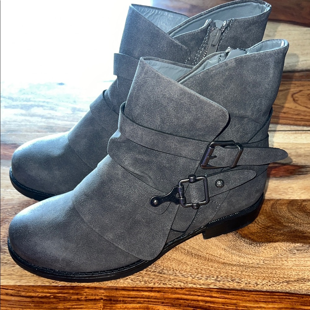 Fly London Gray Ankle Boots with Buckle Detail